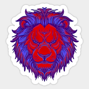 Red and blue lion face with mane Sticker